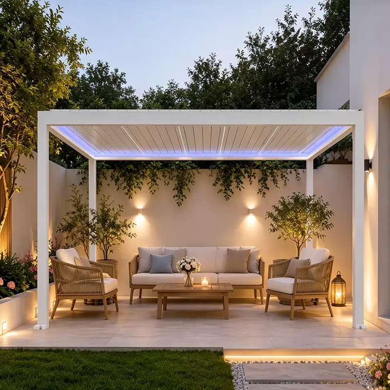 Motorisierte versenkbare Pergola mit Lamellen